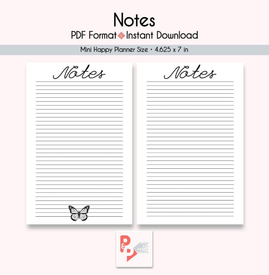 Mini Happy Planner Notes Insert, Butterfly Design (PDF Pattern) - Etsy
