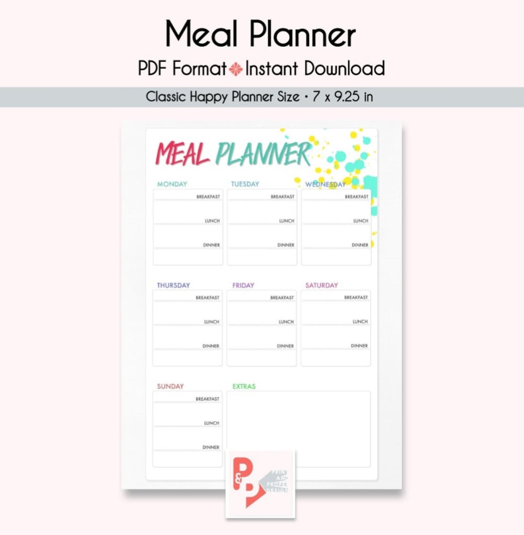 MEAL PLANNER Happy Planner Printable Insert, Create 365, Happy Planner ...