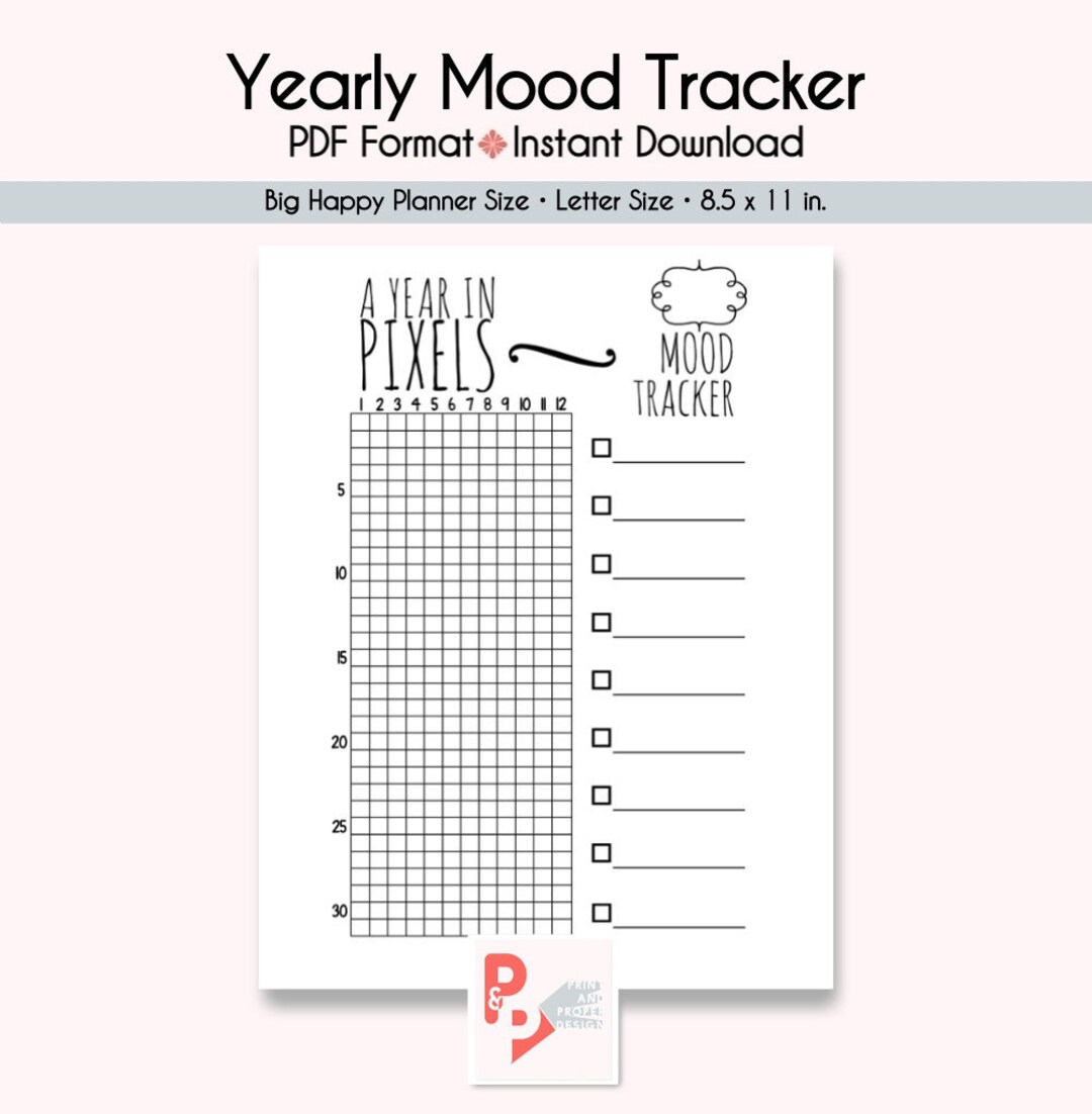 Yearly Mood Tracker Insert, Big Happy Planner Printable (digital ...