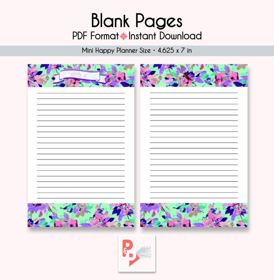 BLANK PAGES Mini Happy Planner Printable Inserts, Create 365, Happy ...