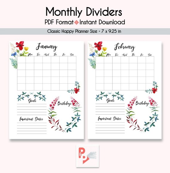 MONTHLY DIVIDERS Happy Planner Printable Inserts Create 365 - Etsy