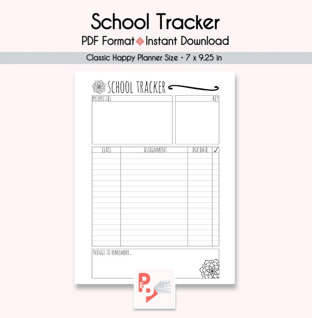 Happy Planner School Tracker Printable Insert, Floral Mandala Design ...