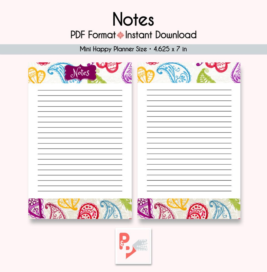 Mini Happy Planner Notes Inserts, Paisley Design (PDF Pattern) - Etsy