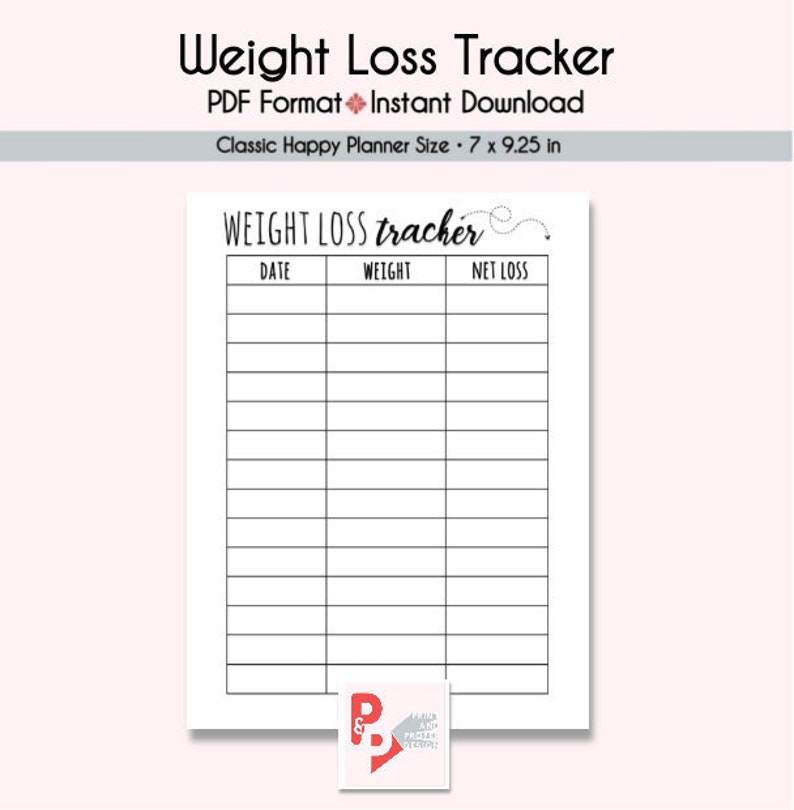 WEIGHT LOSS TRACKER Happy Planner Printable Insert Create Etsy