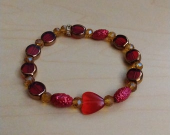 Red Heart Beaded Stretch Bracelet, Valentine's Day Gift
