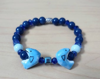 Blue Agate Dolphin Charm Bracelet | 8mm Beaded Stretch Bracelet