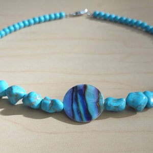 Turquoise Tumble Stone Necklace: Shell Disc, 18 Inch