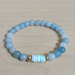 Blue Pearl Beaded Stretch Bracelet with Clay Beads