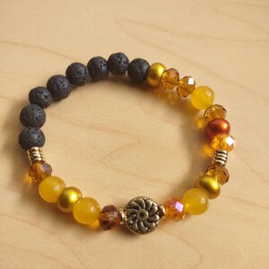 Lava Stone Diffuser Bracelet: Botswana Agate, Golden Crystals