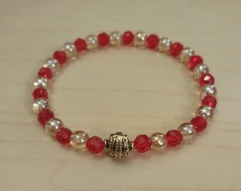 Red Crystal and Gold Stretch Bracelet.