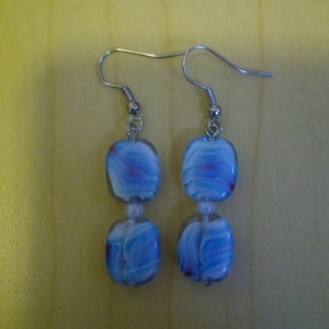 Rectangular Blue Glass Dangling Earrings.