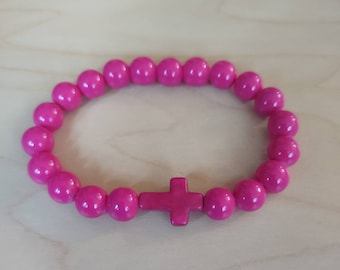 Pink Cross Stretch Bracelet.