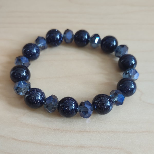 Twinkle Blue Stretch Bracelet for a Woman. 12mm Beads. Dark Blue Pearl Bead Bracelet. Bracelet for Her. Dark Blue Navy Blue Jewelry