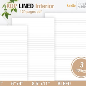 KDP Lined Interior, PDF template, Low Content Books, 120 Page Lined Journal, SelfPublish Books, (8.5x11, 5x8, 6x9) COMMERCIAL Use