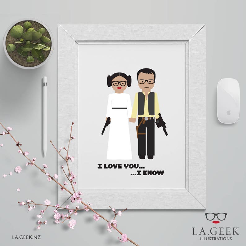 Custom Couple Illustration Portrait Poster Star Wars Theme Etsy