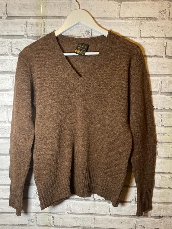 Vintage St Michael Shetland Wool Jumper Brown V Neck Vintage St Michael Shetland Wool Jumper Brown V Neck