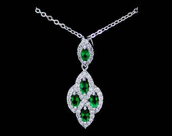 Emerald Green Stones Necklace Green Jewelry Gift for Mother of the Groom Dainty Necklace Zirconia Necklace Emerald Pendant Emerald Necklace