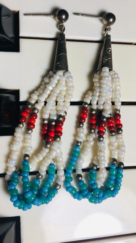 Vintage Native American Red, White and Turquoise B