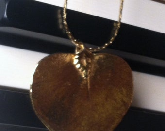 Vintage Gold Dipped Eucalyptus Leaf Pendant on 16" Gold Chain Really Beautiful! Nature Jewelry
