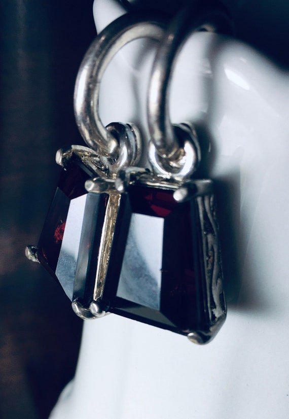 Vintage Emerald Cut Red Glass + Sterling Silver Fi