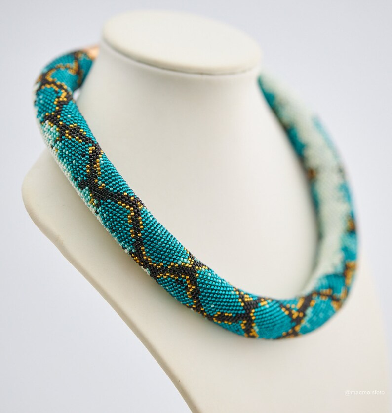 Snake crochet necklace Turquoise python bead rope necklace Etsy