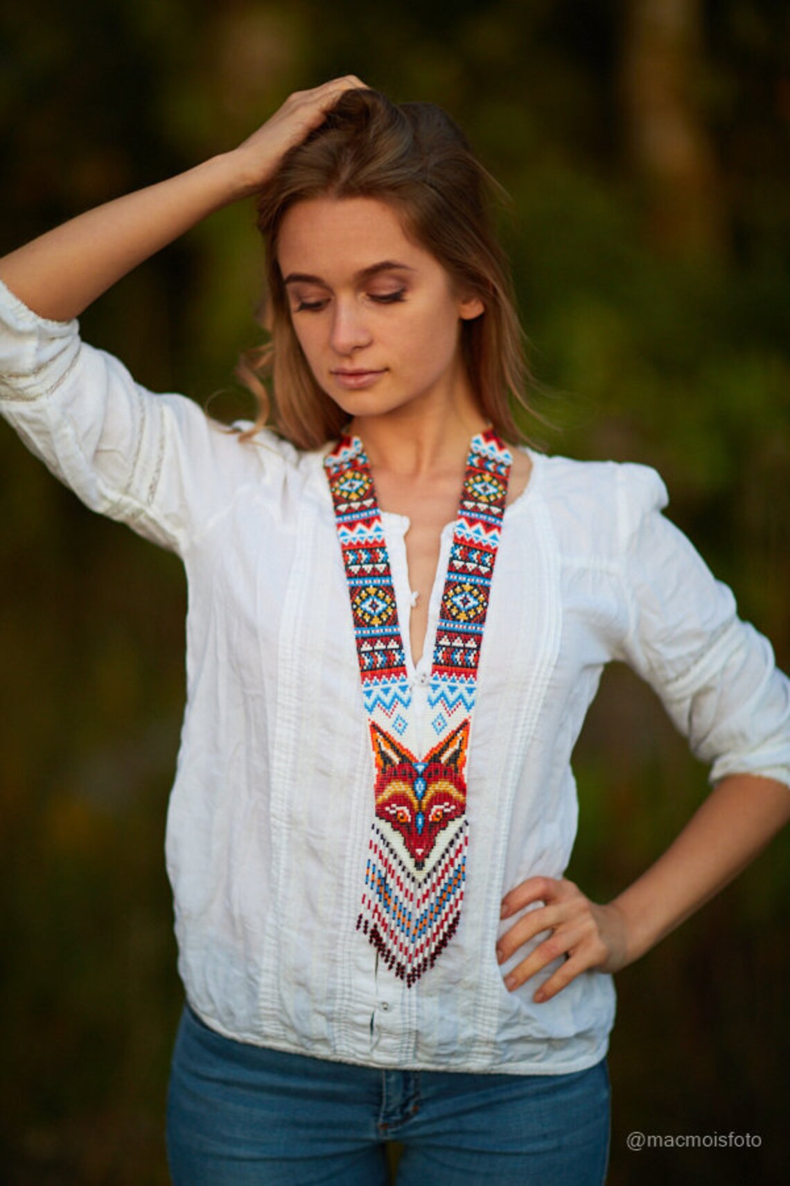 MADE TO ORDER Fox beadwork necklace Beaded fox jewelry Ethnic Etsy