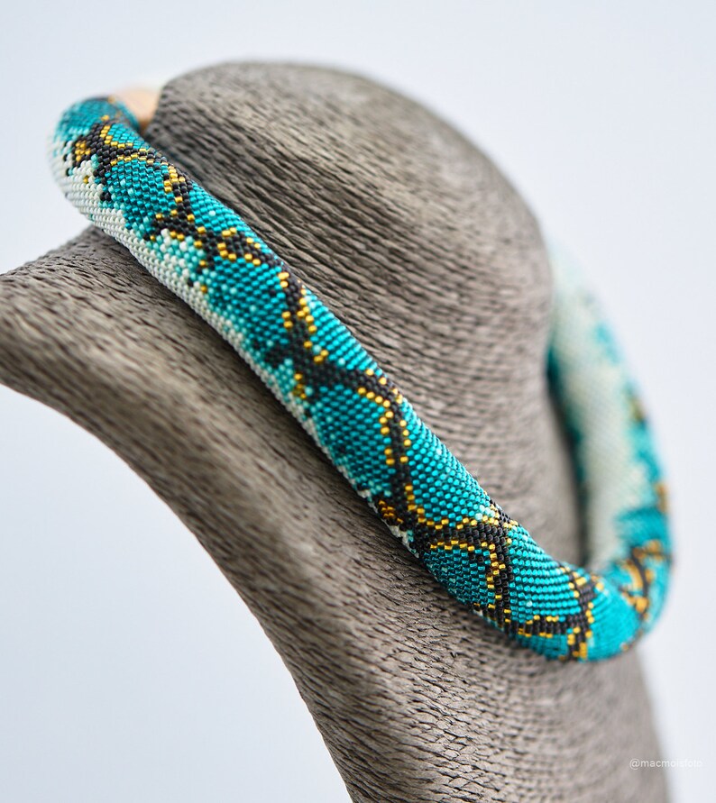Snake crochet necklace Turquoise python bead rope necklace Etsy