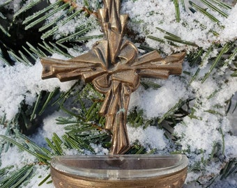Blessings in Bronze Vintage German Holy Water Font Mid Century Modern 60s Benitier Religious Gift Catholic Home Easter Communion Ship Inc