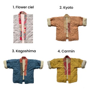 Abrigo HAORI para niño, YAMATO azul con cuello Kantha vintage imagen 3