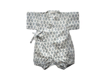 Baby Kimono, Jinbei, Romper for babies, KONOHA bébé, hand block printed fabric from India, made in France