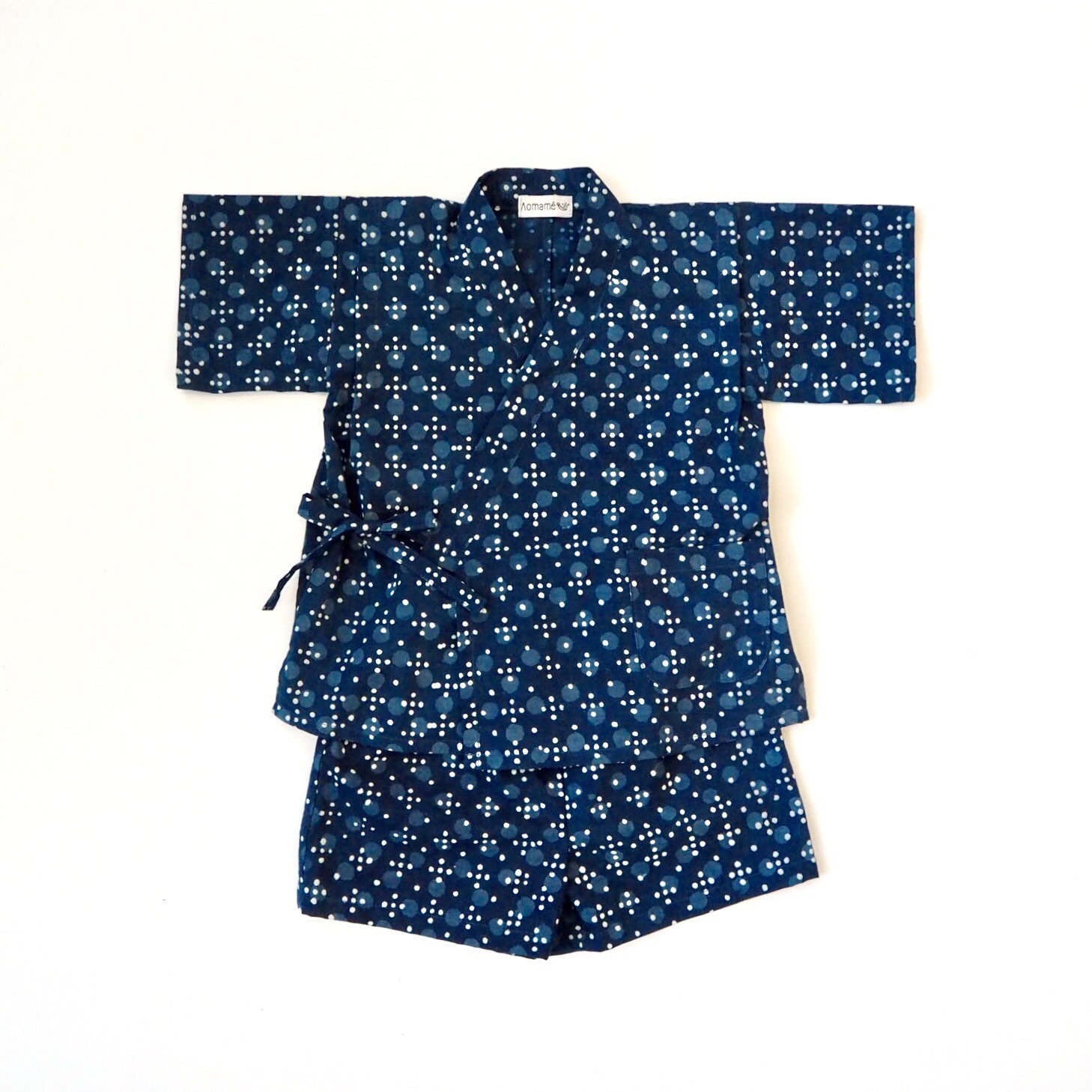Baby Jinbey, Jinbei, Kimono for babies, INDIGO HOSHI ENFANT, hand block printed fabric from India, made in France