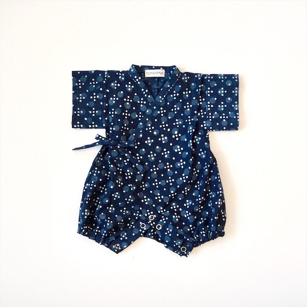 Baby Kimono,rompers, INDIGO HOSHI bébé, imprimé a la main au tampon, fabriqué en France