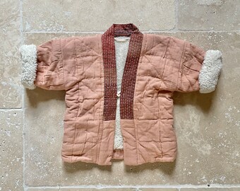 Manteau HAORI pour enfant, SAKURA rose 1/3 mois + col marron * prix doux