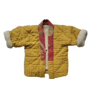 Haori KIKU (yellow),coat for kids, with the coller of Kantha quilt