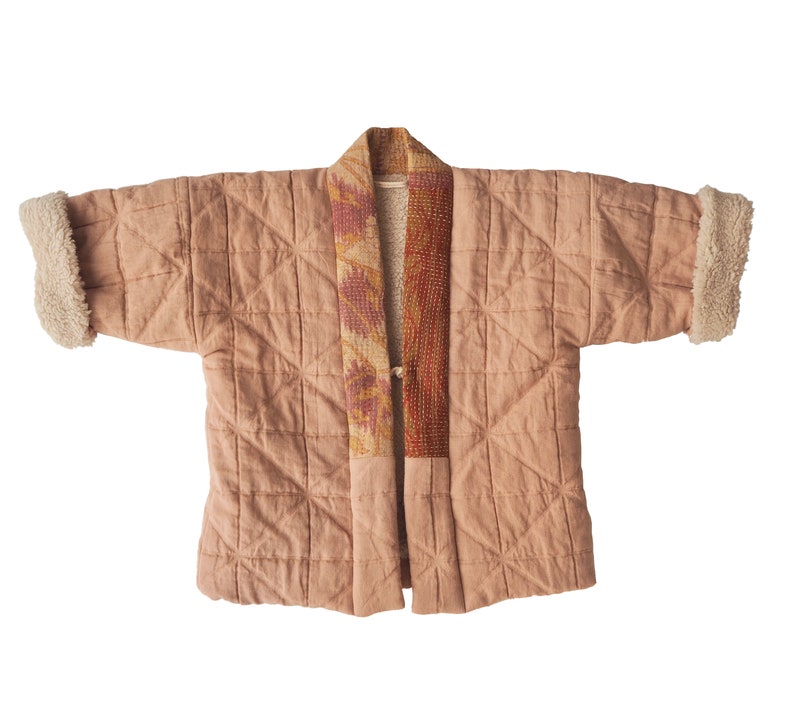 Haori coat for kids SAKURA with the coller of Kantha quilt