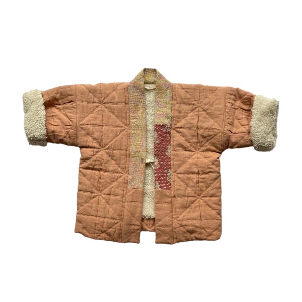 Manteau HAORI pour enfant, SAKURA rose avec le col Kantha vintage