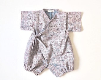 Baby Kimono, Jinbei, Romper for babies, INDIGO DAISY CAMIN bébé, hand block printed fabric from India, made in France