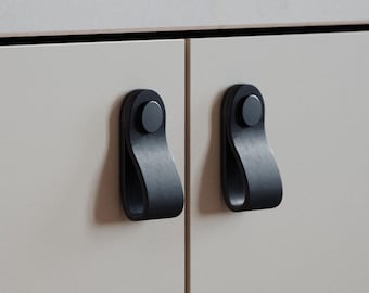 Leather Cabinet Pulls for furniture, Kitchen Handles, Made in Germany, Brass fittings