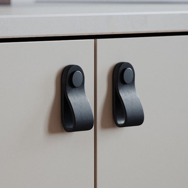 Leather Cabinet Pulls for furniture, Kitchen Handles, Made in Germany, Brass fittings