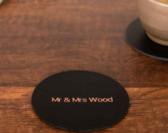 Posavasos de cuero personalizado: grabado o estampado en lámina, hecho a mano en Alemania.