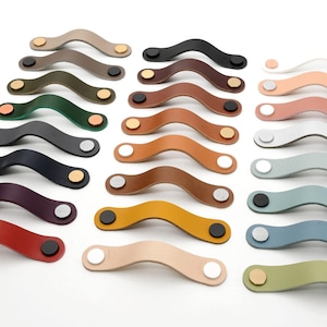 Leather drawer pull for furniture, cabinet pull, door handle, Infinity shape