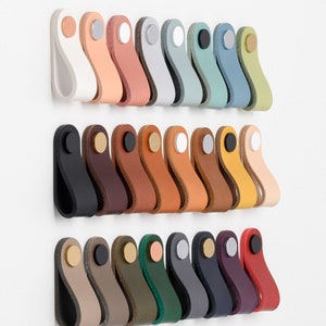 Leather drawer pull, Cabinet pull and knob, Leather door handle for furniture, THIN rounded