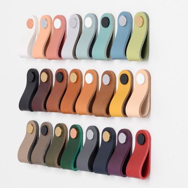 Leather pulls / Leather door pulls / THIN rounded
