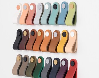 Leather pulls / Leather door pulls / THIN rounded