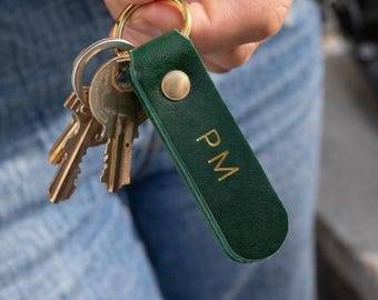 Personalized Leather Keychain Custom Engraved Key Ring Gift Name Initials Minimalist