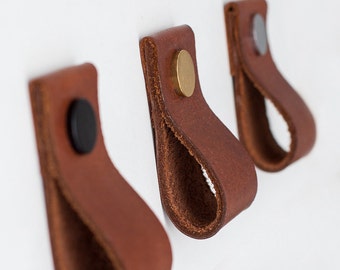 Leather Pulls / Leather Handles / Leather Cabinet Hardware / Leather Drawer Pulls / Leather Cabinet Handle / IKEA Cabinet Upgrade