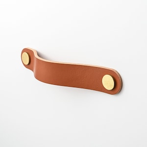 Brown leather door pull, cabinet handle, Ledergriffe