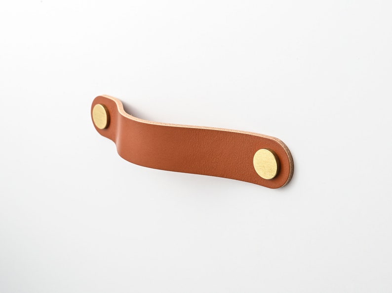 Brown leather door pull, cabinet handle, Ledergriffe