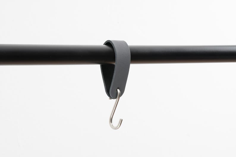 leather S-hook, coat hook, grey leather with silver hook