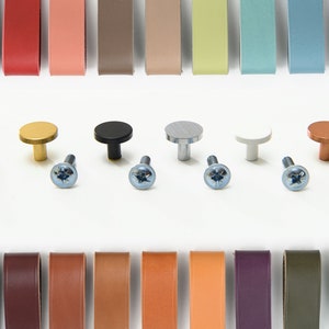 Sample leather pulls and handles for doors, drawers, cupboards, dressers, furniture